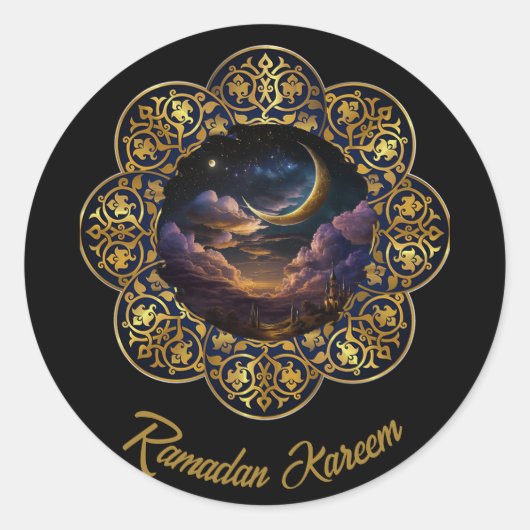 RAMADAN KAREEM MUBARAK 2024 EID MUBARAK RONDE STICKER (Voorkant)