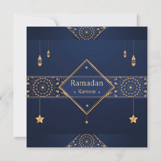 Ramadan Kareem Mubarak Blauwe Moslim Vakantie Kaar Feestdagenkaart (Voorkant)