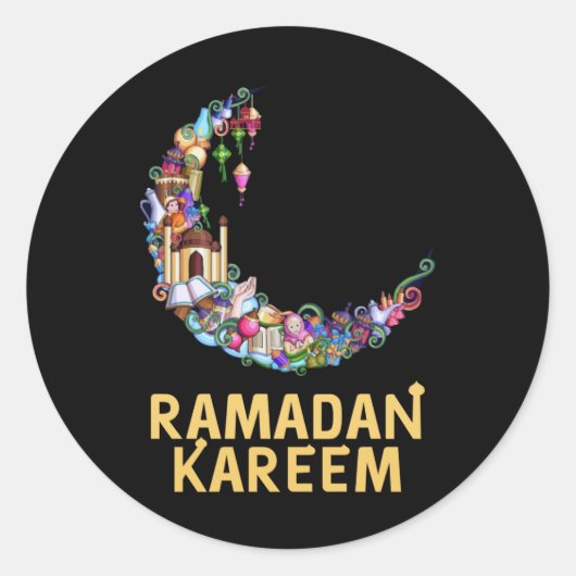 Ramadan Kareem Mubarak Fasting Moon Ronde Sticker (Voorkant)