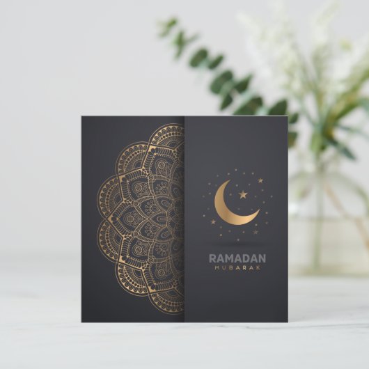 Ramadan Kareem Mubarak Golden Mandala Cresent Star Feestdagenkaart (Staand voorkant)