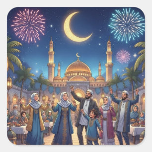 Ramadan Kareem Mubarak Wasse Crescent Islam Iftar  Vierkante Sticker