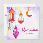 Ramadan Kareem Mubarak Waterverf Crescent Feestdagenkaart (Voorkant / Achterkant)