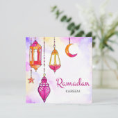 Ramadan Kareem Mubarak Waterverf Crescent Feestdagenkaart (Staand voorkant)