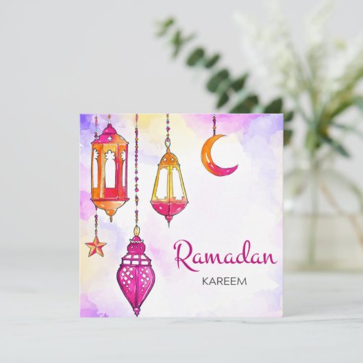 Ramadan Kareem Mubarak Waterverf Crescent Feestdagenkaart (Staand voorkant)