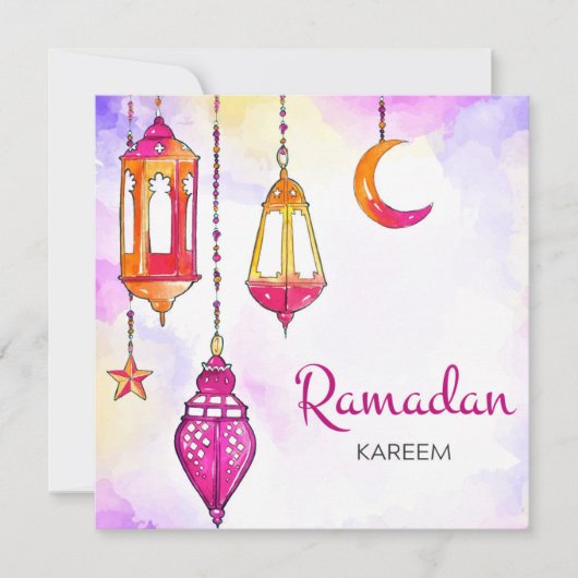Ramadan Kareem Mubarak Waterverf Crescent Feestdagenkaart (Voorkant)