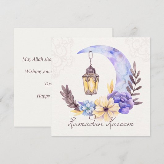 Ramadan Kareem Mubarak Waterverf Cresent Floral Feestdagenkaart (Voorkant / Achterkant)