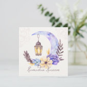 Ramadan Kareem Mubarak Waterverf Cresent Floral Feestdagenkaart (Staand voorkant)