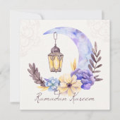 Ramadan Kareem Mubarak Waterverf Cresent Floral Feestdagenkaart (Voorkant)
