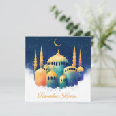 Ramadan Kareem Mubarak Waterverf Cresent Mosque Feestdagenkaart (Staand voorkant)