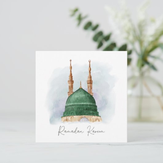 Ramadan Kareem Mubarak Waterverf Madina Munawwara Feestdagenkaart (Staand voorkant)