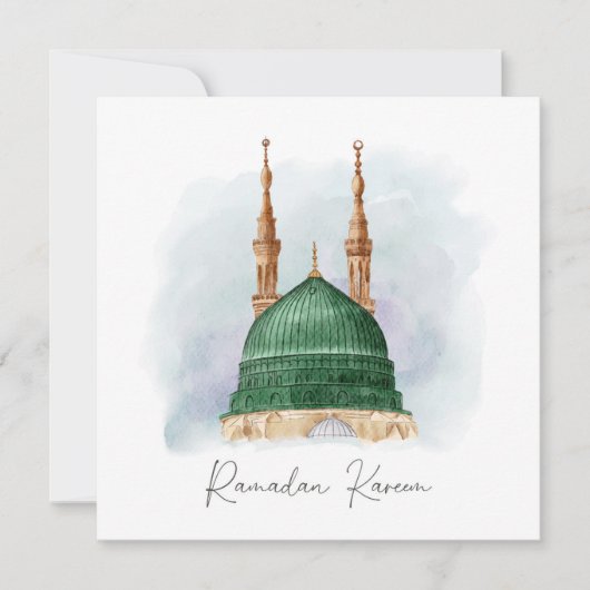 Ramadan Kareem Mubarak Waterverf Madina Munawwara Feestdagenkaart (Voorkant)