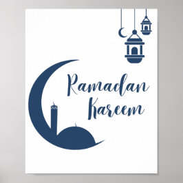 Ramadan Kareem Red Crescent & Lantern Islamic Wall Poster