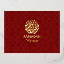 Ramadan Kareem Red & Gold Foil Postcard Elegant 