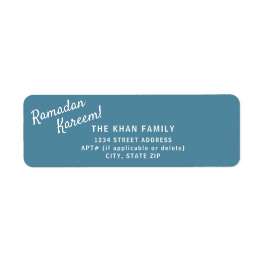 Ramadan Kareem Retour Blue Address Sticker Label (Voorkant)
