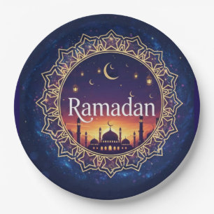 Ramadan Kareem Spirituele Moskee Zonsondergang Papieren Bordje