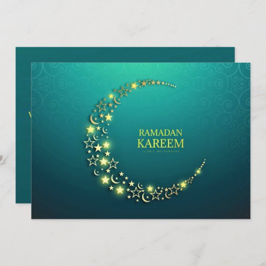 Ramadan Kareem Starry Gold Crescent Feestdagenkaart (Voorkant / Achterkant)