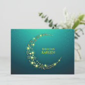 Ramadan Kareem Starry Gold Crescent Feestdagenkaart (Staand voorkant)