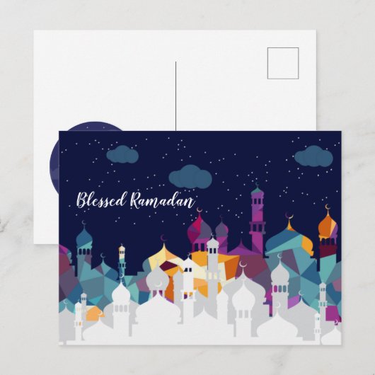 Ramadan Kareem Typografie Islamitische halve maan  Feestdagenkaart (Voorkant / Achterkant)