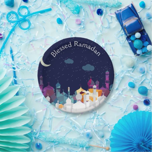 Ramadan Kareem Typografie Islamitische halve maan  Papieren Bordje (Feest)