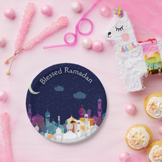Ramadan Kareem Typografie Islamitische halve maan  Papieren Bordje (Feest)