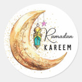 Ramadan Kareem Waterverf Crescent Moon Ronde Sticker (Voorkant)