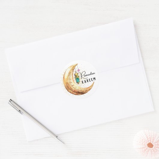 Ramadan Kareem Waterverf Crescent Moon Ronde Sticker (Envelop)