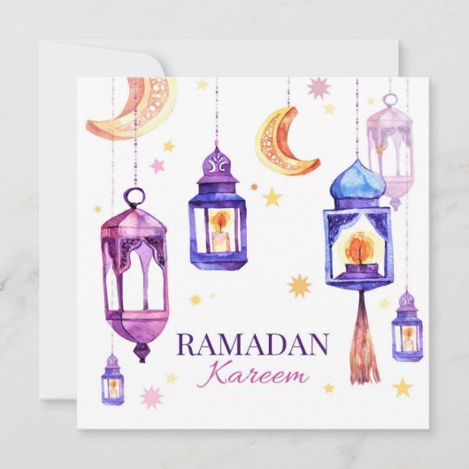 Ramadan Kareem Waterverf Islamic Crescent Feestdagenkaart (Voorkant)