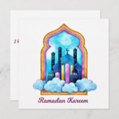 Ramadan Kareem Waterverf Moslimmoskee Feestdagenkaart (Voorkant / Achterkant)