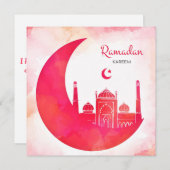 Ramadan Kareem Waterverf Mosque en Crescent Feestdagenkaart (Voorkant / Achterkant)