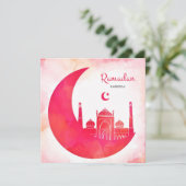 Ramadan Kareem Waterverf Mosque en Crescent Feestdagenkaart (Staand voorkant)