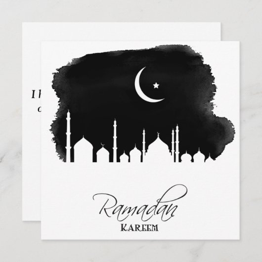 Ramadan Kareem Waterverf Mosque Feestdagenkaart (Voorkant / Achterkant)
