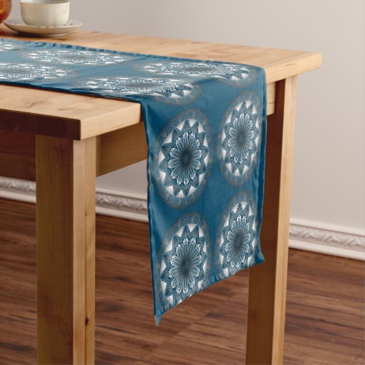 Ramadan Mandala Blue Grey Table Runner Korte Tafelloper (Voorbeeld)