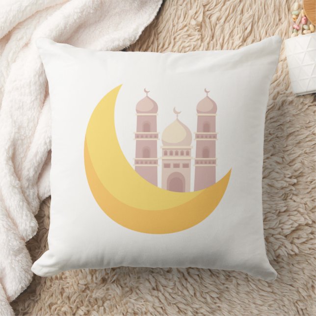 Ramadan Minimalist Mosque with Moon Throw Pillow Kussen (Deken)