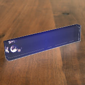 Ramadan-moskee in Crescent Moon met Fanous Blue Naambordje (Zijkant)