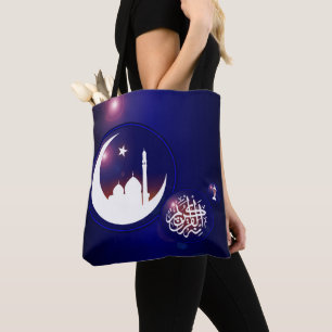 Ramadan-moskee in Crescent Moon met Fanous Blue Tote Bag