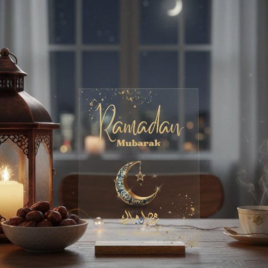 Ramadan Mubarak Acrylic Sign with Crescent Moon Acryl Bord