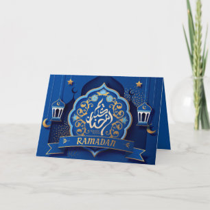 Ramadan Mubarak Arabisch Calligrafiepatroon Blauw Feestdagen Kaart