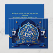 Ramadan Mubarak Arabisch Calligrafiepatroon Blauw Feestdagenkaart (Voorkant / Achterkant)