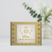 Ramadan Mubarak Arabisch Patroon Kalligrafie goud Feestdagenkaart (Staand voorkant)