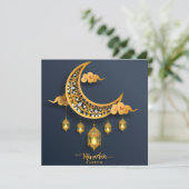 Ramadan Mubarak Bejewel Crescent Islamic Lantern Feestdagenkaart (Staand voorkant)