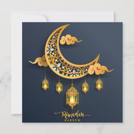Ramadan Mubarak Bejewel Crescent Islamic Lantern Feestdagenkaart (Voorkant)
