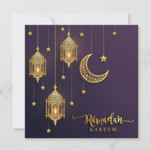 Ramadan Mubarak Bejeweled Crescent Gold Stars Feestdagenkaart