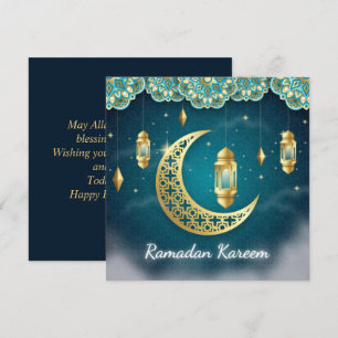 Ramadan Mubarak Blue Gold Crescent Islamic Lantern Feestdagenkaart