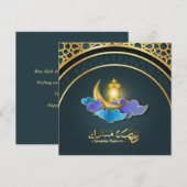 Ramadan Mubarak Blue Gold Crescent Islamic Lantern Feestdagenkaart (Voorkant / Achterkant)