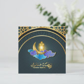 Ramadan Mubarak Blue Gold Crescent Islamic Lantern Feestdagenkaart (Staand voorkant)