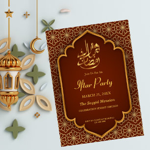 Ramadan Mubarak Bruine Gouden Bloem Iftarfeest Kaart