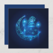 Ramadan Mubarak Crescent Islamic Lantern Blue Feestdagenkaart (Voorkant / Achterkant)