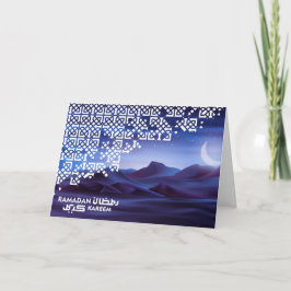 Ramadan Mubarak Crescent Magical Desert Night Blue Feestdagen Kaart