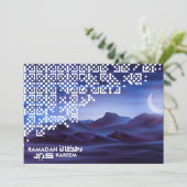 Ramadan Mubarak Crescent Magical Desert Night Blue Feestdagenkaart (Staand voorkant)