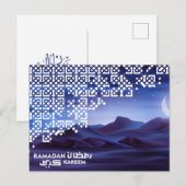 Ramadan Mubarak Crescent Magical Desert Night Blue Feestdagenkaart (Voorkant / Achterkant)